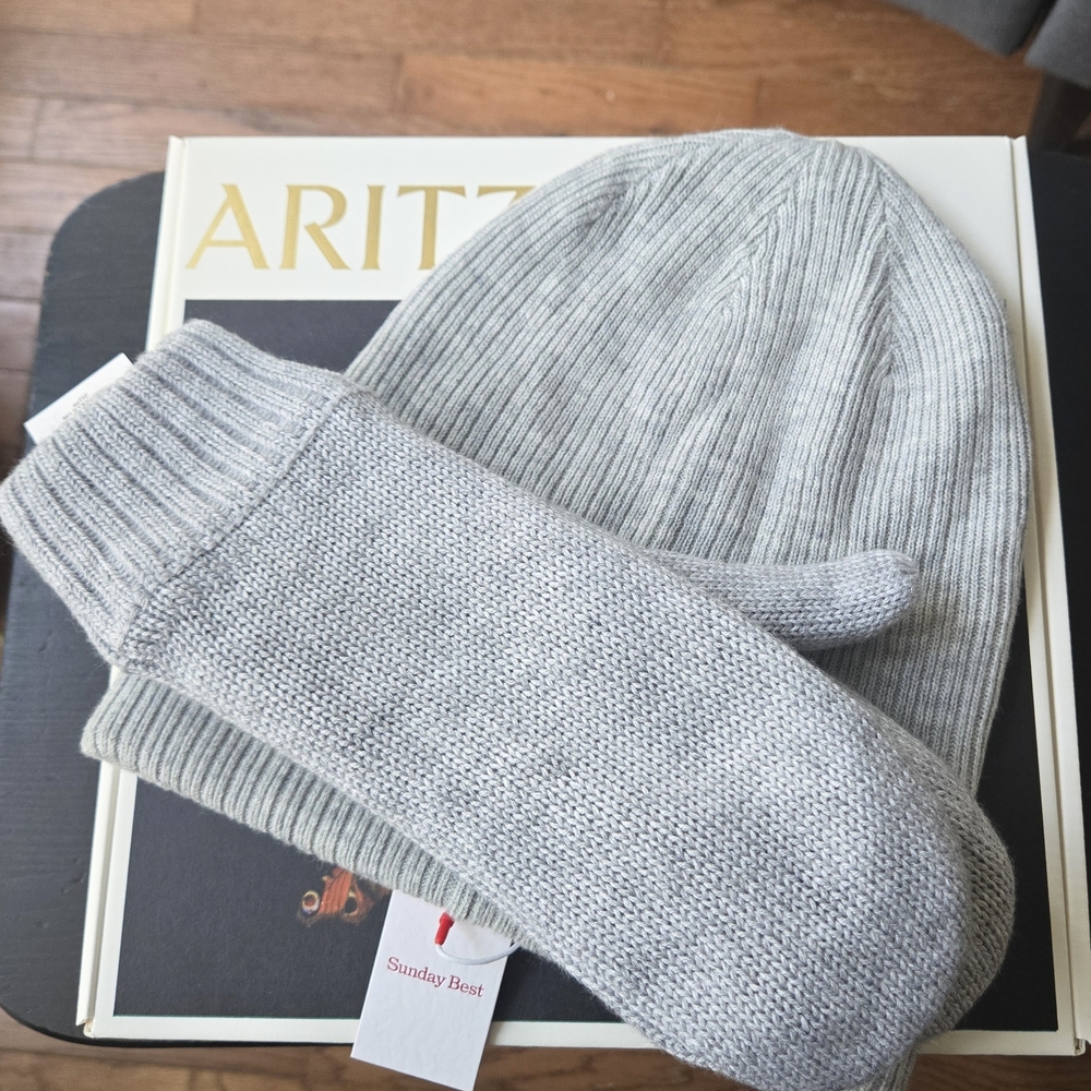 Aritzia Sunday Best Grey Knit Mittens/Beanie NWT O/S